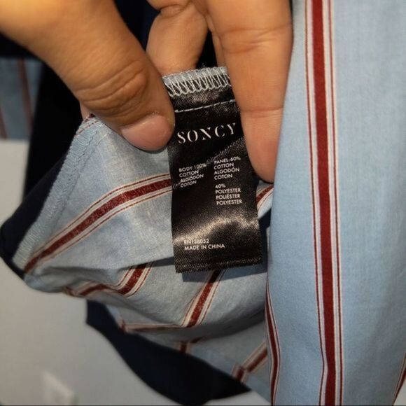 NWT Soncy Navy Stripe Cold Shoulder Top Size 0‎ - Picture 5 of 7